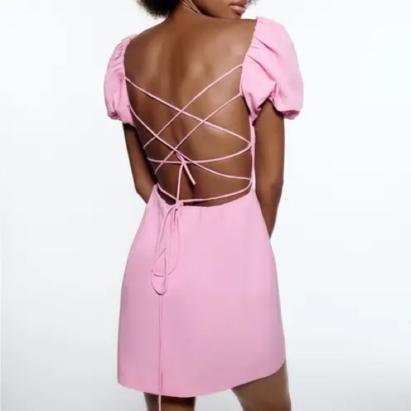 NWT‎ Zara 100% Cotton Pink Milkmaid Mini Dress Blogger Fave Romantic Coquette M - Picture 3 of 15